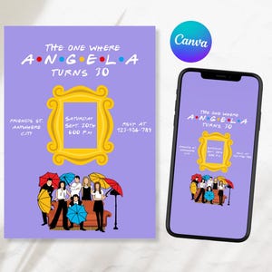 Friends Tvshow 30th Birthday Party Editable E-invitation Canva Template Purple Invite Girls Night Out Printable Invitation FR1