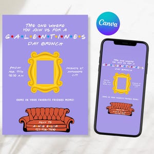 Editable E-invitations Friends Tvshow Galentine's Day Canva Template Purple Girls Party Invitation Valentine's Day Birthday Invite FR1