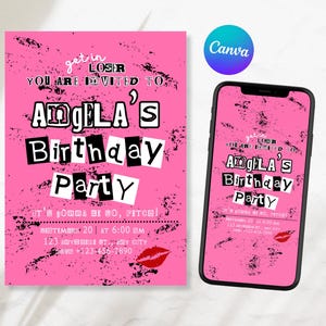 Burn Book Invite 2000s Birthday Invitation Girls Night Out Editable Canva Template Hot Pink E-Invitation Lady Inspired Bday Party BB1