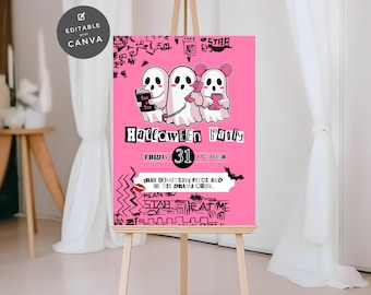 Halloween Mean Ghouls Welcome Sign Night Out Party Editable Canva Template Burn Book Themed Birthday for Girls Pink Board Poster Banner BB2