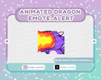 Animated Purple Dragon Emote-Alert / Fire Breathing Emote-Alert