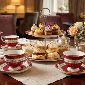 Service à thé Aynsley de 6 tasses et soucoupes, porcelaine fine rouge rubis et or à filigrane, service à thé anglais, motif 2419, années 1930-1950