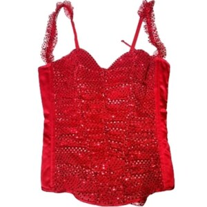 Shirley of Hollywood Red Sequin Corset, Basque Lingerie Set, Size 34