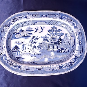 c.1809–1834 Rare Early English Willow Transferware Antique by Thomas & Benjamin Godwin – 17.5”  Platter– Staffordshire, England