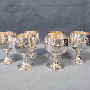 6 Miniature Silver-Plated Cups – suited for serving liqueurs, cordials, or spirits