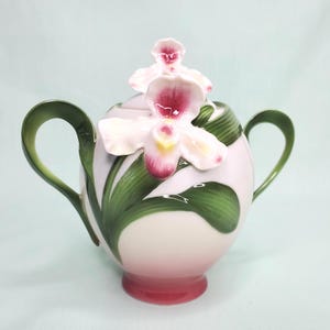 Sucrier Franz en porcelaine avec orchidées FZ00278