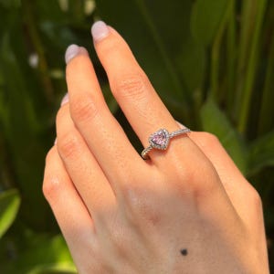 Erhöhtes Herz Ring Silber S925, funkelnder Herz Ring Geschenk für Freundin ALE Sterling Silberring, Rotes Herz Klares Herz Rosa Herz Geschenk