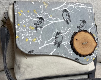 Vegan Cell Phone Cross body Bag, Little Bird Cell Phone Cross body Bag, Zippered Shoulder Bag, Eco-Friendly Shoulder Bag,  Bird Handbag