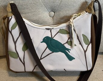 Bird on a Limb Shoulder Bag,  Nature Bag, Appliqued Bag, Bird Tote, Handbag, Adjustable Strap, Phone Bag