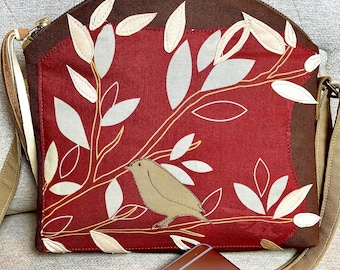 Bird on a Branch Shoulder Bag, Nature Bag, Cell Phone Bag, Shoulder Bag, Many Pockets Purse, Happy Bag, Messenger Bag, Pocket Book