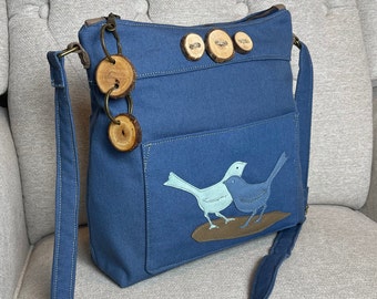 Eco-friendly Tote, Front and Back Large Pockets, Vegan Bird Bag, Nature School Bag, Messenger Bag, Travel Tote, Vegan Bag with Lots of Room