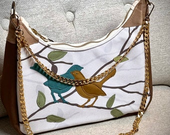 Cell Phone Bag, Cell Phone Shoulder Bag, Tote Bag, Handbags, Nature Bag, Bird Tote, Appliqued Bird Tote