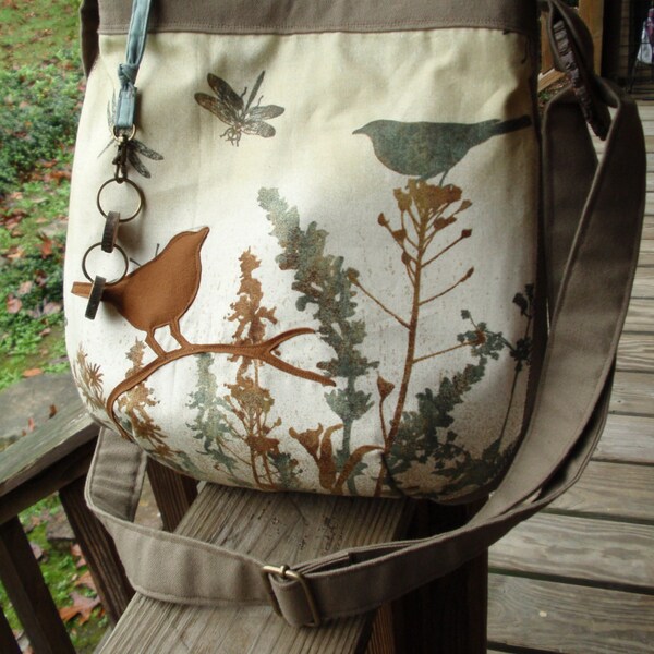 Special listing for Sharon  Dandelion, Dragonfly, Bird Bag 2 / Handbag / Tote / Large Back Pocket / inside zipper pocket / keychain