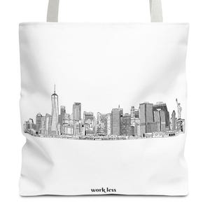 Torba typu tote New York Skyline Dreams - Cityscape Line Art, NYC Travel Shopper, Urban Chic Carryall, Czarno-biała torba na ramię, Wielokrotnego użytku torebka,