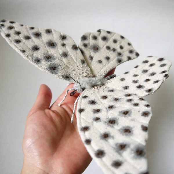 Fabric sculpture -Large white and black butterfly textile art