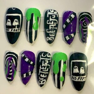 Beetlejuice 3D Hand Painted Custom Press On Nails