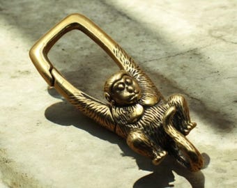 Brass Zodiac Monkey Car Keychain – Unique Creative Gift for Couples, Personalized Animal Keychain, Monkey Lovers Gift, Zodiac Keychain