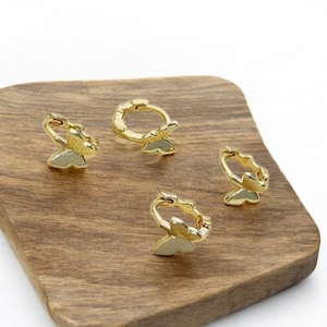 Solid Gold Tiny Butterfly Huggie Hoop Earrings | Butterfly Conch & Helix Earrings | Daith Hoops Jewelry