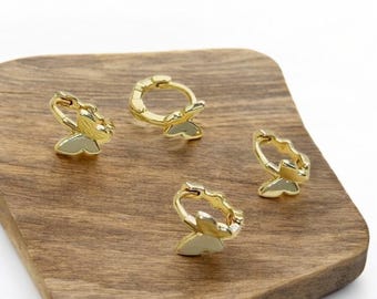 Solid Gold Tiny Butterfly Huggie Hoop Earrings | Butterfly Conch & Helix Earrings | Daith Hoops Jewelry