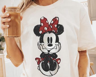 Comfort Colors®Minnie Mouse Classic Sketch Vintage Portrait T-Shirt,Retro Disney Trip Shirt,Vintage Minnie Shirt,Disney Family Vacation Trip
