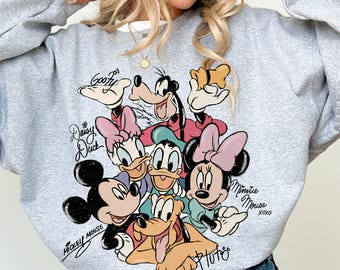 Retro Mickey and Friends Signatures Sweatshirt, Magical Shirt, Disney Characters Shirt, Mickey & Co Gift, Disney Tee Disney Mouse Head Shirt
