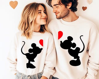 Bluza z Myszką Miki i Minnie całującą się, bluza z kapturem z okazji Walentynek, koszulka z Myszką Miki i Walentynkami, pasująca do siebie bluza dla zakochanej pary Disneya