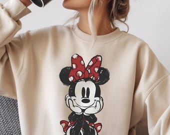 Retro Minnie Maus Klassische Pose Sweatshirt, Vintage-Stil Minnie Hoodie, Disneyland Mädchen Reise Shirt, Disney Urlaub Urlaub Shirt