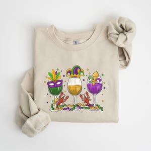 Mardi Gras Drink Shirt, Mardi Gras Drinking Party Sweatshirt, Wine Mardi Gras Beads Shirt , Mardi Gras Carnival,Fat Tuesday Wine Sweatshirt