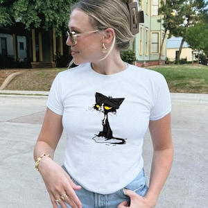Spooky Black Cat Baby Tee,Trendy 90s Baby Tee, Trendy Y2K Baby Tee, Trendy Vintage Baby Tee, Pinterest Baby Tee