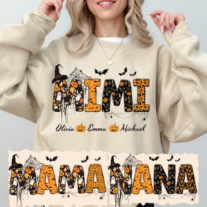 Personalized Halloween Mama Sweatshirt, Spooky Mimi Shirt, Gift for Mom,Spooky Nana Sweatshirt, Halloween Gigi Shirt, Custom Name Halloween
