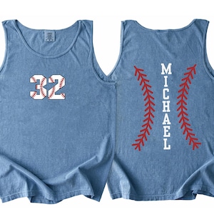 Comfort Colors® Custom Baseball Number and Name Tank Tops, Baseball Custom Tank Top, Baseball Mom Tee, Personalized Tank, Custom Baseball
