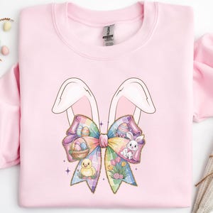 Coquette Bow Bunny Ears Sweatshirt, Cute Easter Bunny Shirt, Aesthetic Rabbit Tee, Happy Easter Gift, Soft Girl Spring Outfit,Easter Women&#39;s
