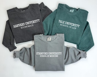 Comfort Colors® Custom College Sweatshirt,Custom University T- Shirt,Custom Design University Shirt,Personalized College Program Long Sleeve