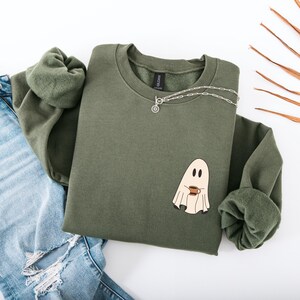 Cute Spooky Coffee Sweatshirt, Womens Ghost Sweatshirt, Spooky Season, Fall Coffee Lover Shirt, Halloween Party Shirt, Fall Graphic Shirt