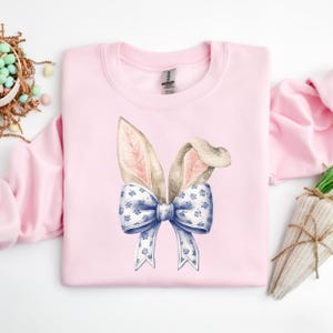 Coquette Bow Bunny Ears Sweatshirt, Cute Easter Bunny Shirt, Aesthetic Rabbit Tee, Happy Easter Gift, Soft Girl Spring Outfit,Easter Women&#39;s