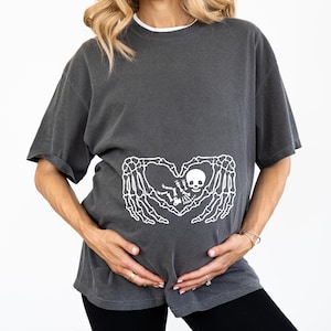 Comfort Colors® Pregnant Skeleton T Shirt, Skeleton Baby Halloween Maternity Shirt, Pregnancy Mom Gift M aternity Shirt With Baby Skeleton