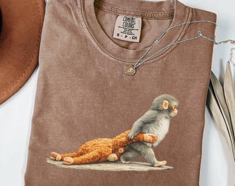 Comfort Colors® Monkey Punch Graphic Shirt, Baby Monkey Holding Plush Toy Tee, Animal Lover Gift, Cute Trendy Shirt