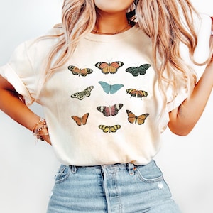Comfort Colors®Vintage Butterfly and Moth T Shirt,Cottagecore Aesthetic shirt,Art Shirt,Butterfly Long Sleeve,Nature Lover Tee,Boho Clothing