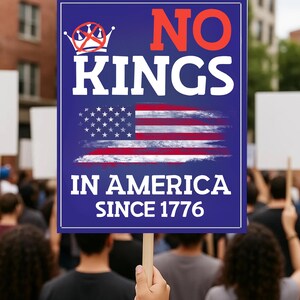Cartel de protesta "No Kings in America", resistencia anti-Trump, póster de activista político, cartel de manifestación, póster de protesta "Resisten el fascismo"