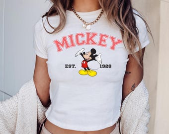 Vintage Mickey Mouse Baby Tee, Retro Disney Baby Tee, Y2K Character Top, Cute Mickey Outfit for Disneyland Trip
