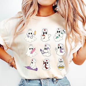 Comfort Colors® Halloween Ghost Nurse Tshirt, Halloween Nursing Shirt,Nurse Fall Shirt,Cute Ghost Nurse Halloween Shirt,Nurse Gift For Women
