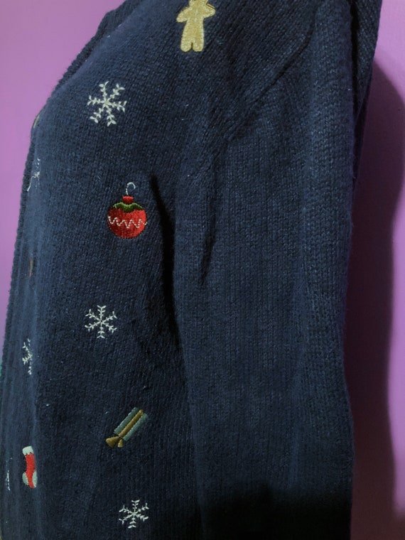 Navy Blue Ugly Christmas Cardigan Snowflake Sweat… - image 3