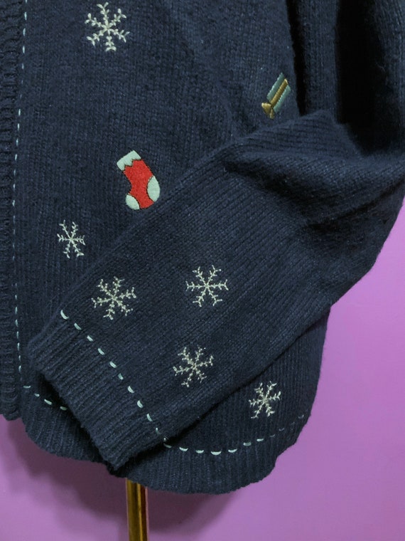 Navy Blue Ugly Christmas Cardigan Snowflake Sweat… - image 5