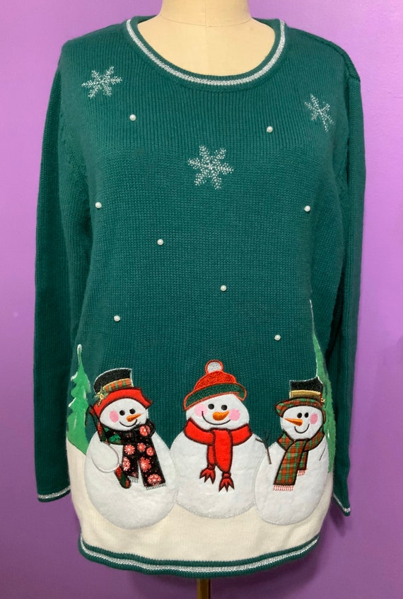 Ugly Holiday Sweater with Three Friendly Snowmen