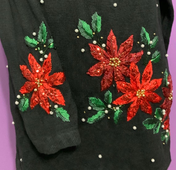 Ugly Cowl Neck Holiday Christmas Poinsettia Sweat… - image 3
