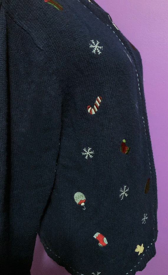 Navy Blue Ugly Christmas Cardigan Snowflake Sweat… - image 2