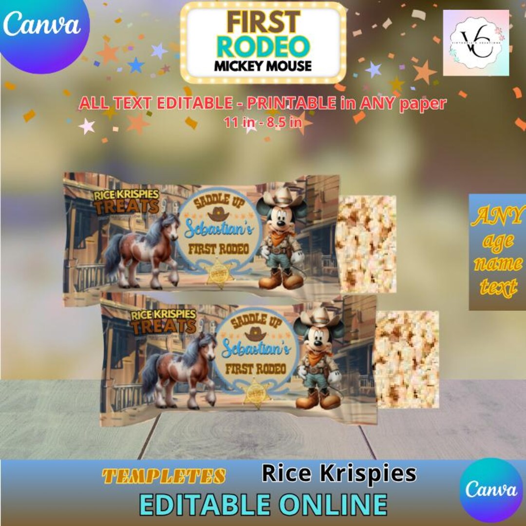 First Rodeo Mickey Mouse Birthday - Rice Krispies Template, EDIT ...