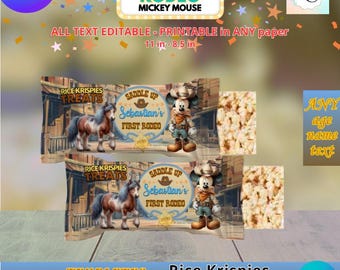 Eerste Rodeo Mickey Mouse-verjaardag - Rice Krispies-sjabloon, zelf bewerken in CANVA.