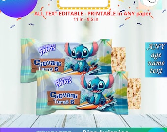 Party Labels - Stitch  - Rice Krispies Treats Template, EDIT Yourself in CANVA