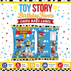 Party Labels - Toy Story - chips bag Template, EDIT Yourself in CANVA. Party Kit. Online template
